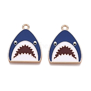 Alloy Enamel Pendants, Lead Free & Cadmium Free, Shark Charm, Golden, Royal Blue, 28x21.5x1.5mm, Hole: 2mm(X-ENAM-T020-60B)