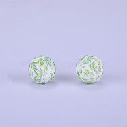 Printed Round with Leaf Pattern Silicone Focal Beads, White, 15x15mm, Hole: 2mm(SI-JX0056A-204)