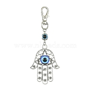 Alloy with Resin Evil Eye Pendant Decoration, with Alloy Swivel Lobster Claw Clasps, Hamsa Hand, 103mm(HJEW-JM01473-01)