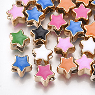 UV Plating Acrylic European Beads, with Enamel, Large Hole Beads, Star, Mixed Color, Light Gold, 10.5x11.5x9mm, Hole: 4.5mm(X-OACR-T005-91KC)