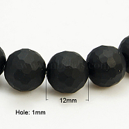 Synthetic Black Stone Beads Strands, Dyed, Faceted, Frosted, Round, Black, 12mm(G-C059-12mm-1)