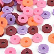4 Colors Handmade Polymer Clay Beads, Heishi Beads, Disc/Flat Round, Pearl Pink & Dark Orange & Brown & Lilac, 8x0.5~1.5mm, Hole: 2mm, about 11500pcs/1000g(CLAY-N011-032-07)