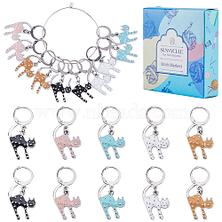 20Pcs 5 Colors Cat Shape Alloy Enamel Pendant Locking Stitch Markers, Crochet Leverback Hoop Charms, Mixed Color, 3.3cm, 4pcs/color(HJEW-SC00032)