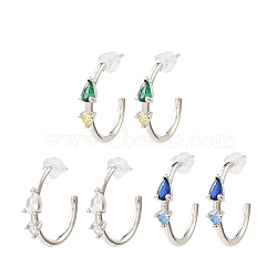 Platinum Brass Ring Stud Earrings, Half Hoop Earrings with Clear Cubic Zirconia, Long-Lasting Plated, Lead Free & Cadmium Free, Mixed Color, 20x4mm(EJEW-L270-10P)