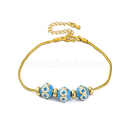 Brass European Bracelets, with Enamel Beads, Real 18K Gold Plated, Deep Sky Blue, 7-3/4 inch(19.6cm)(BJEW-C080-03G-07)