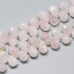 Natural Rose Quartz Beads Strands, Top Drilled Beads, Faceted, Teardrop, 9~9.5x6mm, Hole: 0.8mm, about 44pcs/strand, 7.6 inch(G-S357-C02-07)