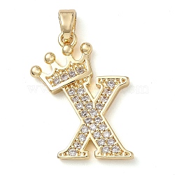 Rack Plating Brass Micro Pave Cubic Zirconia Pendants, Long-Lasting Plated, Lead Free & Cadmium Free, Real 18K Gold Plated, Letter X, 22~24x12~22x2mm, Hole: 3x4mm(KK-D535-01X-RS)