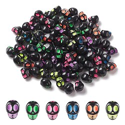 Opaque Black Acrylic Beads, Craft Style, Skull, Mixed Color, 9.5x7.5x8mm, Hole: 1.8mm(MACR-YW0002-80)