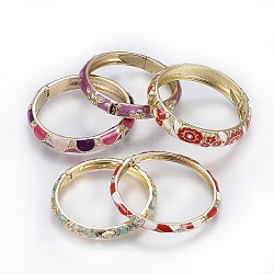 Zinc Alloy Bangles, with Enamel and Rhinestone, Cadmium Free & Lead Free, Mixed Color, Golden, 2-1/4 inch~2-3/8 inch(5.7~6cm)(BJEW-P217-01G)