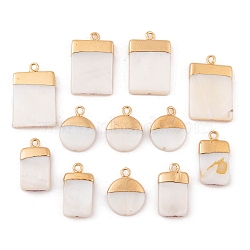 Electroplate Natural Freshwater Shell Pendants, with Golden Plated Brass Findings, Flat Round & Rectangle & Rhombus, Seashell Color, 12pcs/box(SHEL-TA0001-05)