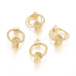 Brass Pendants, Long-Lasting Plated, Knot, Real 18K Gold Plated, 33x22x1.5~10mm, Hole: 1.5mm(KK-G389-10G)