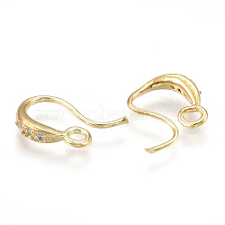 Brass Earring Hooks, with Cubic Zirconia and Horizontal Loop, Clear, Real 18K Gold Plated, 8.5x14.5x2.5mm, Hole: 2mm, 20 Gauge, Pin: 0.8mm(KK-S348-216)