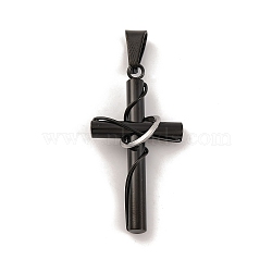 304 Stainless Steel Pendants, Cross Charm, Religion, Black, 38.5x20.5x4~10.7mm, Hole: 4.7x9mm(STAS-Z080-09EB)