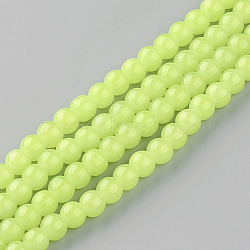 Baking Painted Imitation Jade Glass Round Bead Strands, Green Yellow, 8.5~9mm, Hole: 1.5mm, about 105pcs/strand, 31.8 inch(DGLA-Q021-8mm-08)