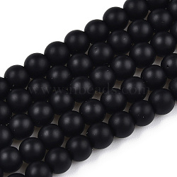 Opaque Glass Beads Strands, Frosted, Round, Black, 4~4.5mm, Hole: 0.8mm, about 97~98pcs/strand, 14.76 inch~14.96 inch(37.5~38cm)(GLAA-T032-P4mm-MD01)