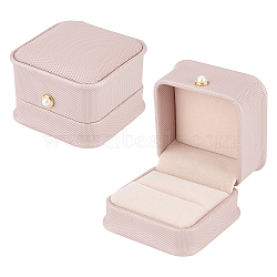 PU Leather Ring Gift Boxes, with Iron & Plastic Imitation Pearl Button and Velvet Inside, for Wedding, Jewelry Storage Case, Misty Rose, 6.5x6.5x4.5cm(LBOX-NB0001-02B)