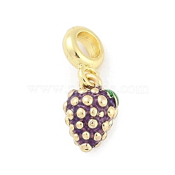 Brass Enamel Fruit European Dangle Charms, Large Hole Pendants, Real 18K Gold Plated, Grape, 24mm, Hole: 5mm(KK-Z090-08G-06)