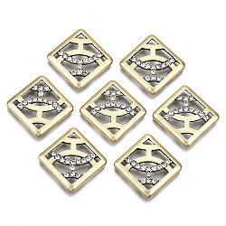 (Holiday Stock-Up Sale)Alloy Cabochons, with Rhinestone, Cadmium Free & Nickel Free & Lead Free, Rhombus, Antique Golden, 24x24x3.5mm, Side Length: 18mm, Diagonal Length: 24mm(PALLOY-S125-099AG-NR)