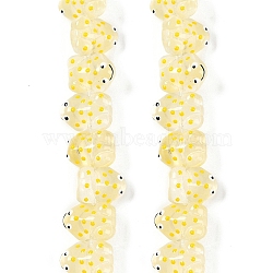 Transparent Glass Enamel Beads Strands, Hand Drawn Beads, Frog, Light Yellow, 15x11x6.5mm, Hole: 1mm, about 29~31pcs/strand, 12.40~13.19''(31.5~33.5cm)(GLAA-B021-05C)