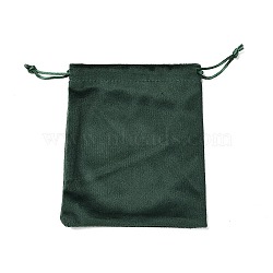 Velvet Jewelry Drawstring Storage Pouches, Rectangle, Dark Green, 15.5x12.7x0.5cm(ABAG-P013-02D-05)