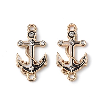 Alloy Enamel Connector Charms, Anchor Links with Crystal Rhinestone, Light Gold, Cadmium Free & Nickel Free & Lead Free, Black, 23x12x2mm, Hole: 1.6mm