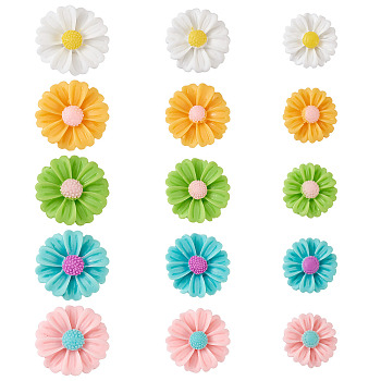 90Pcs 15 Style Resin Cabochons, Daisy, Mixed Color, 14~22x5~6mm