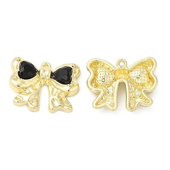 Alloy Pendants, with Black Glass, Cadmium Free & Lead Free, Bowknot Charms, Light Gold, 18x22x5mm, Hole: 1.4mm