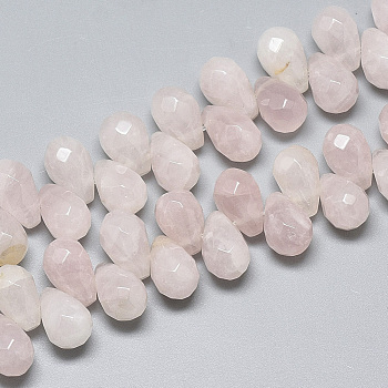 Natural Rose Quartz Beads Strands, Top Drilled Beads, Faceted, Teardrop, 9~9.5x6mm, Hole: 0.8mm, about 44pcs/strand, 7.6 inch
