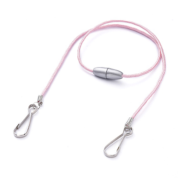 Polyester & Spandex Cord Ropes Eyeglasses Chains, Neck Strap for Eyeglasses, with Plastic Breakaway Clasps, Iron Coil Cord Ends and Keychain Clasp, Pink, 21.34 inch(54.2cm)