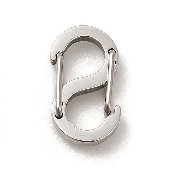 Non-Tarnish 304 Stainless Steel Push Gate Snap Key Clasps, Double Snap S Clasps, Stainless Steel Color, 19x10.5x4mm