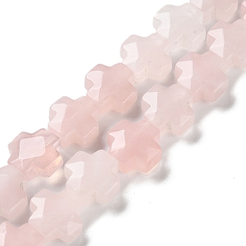 Natural Rose Quartz Beads Strands, Faceted, Cross, 12~13x12~12.5x5~6mm, Hole: 1.4mm, about 17pcs/strand, 8.27 inch(21cm)
