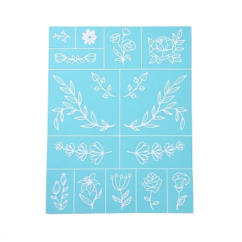 Olycraft 2Pcs Self-Adhesive Silk Screen Printing Stencil, for Painting on Wood, DIY Decoration T-Shirt Fabric, Turquoise, Flower Pattern, 28x22cm, 2pcs/set