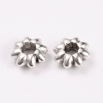 Tibetan Style Alloy Flower Spacer Beads, Cadmium Free & Lead Free, Antique Silver, 5.5x2mm, Hole: 1.8mm, about 6300pcs/1000g