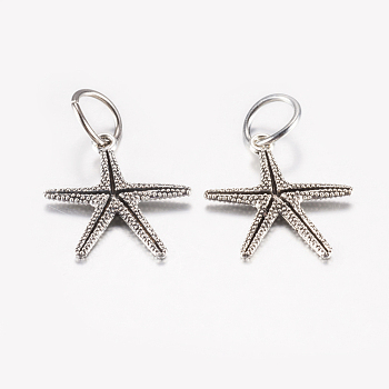 Tibetan Style Alloy Pendants, Starfish/Sea Stars, Antique Silver, 24x22x2.5mm, Hole: 7.5mm
