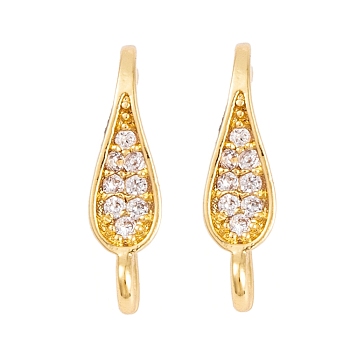 Rack Plating Brass Cubic Zirconia Earring Hooks, Cadmium Free & Lead Free, Long-Lasting Plated, Real 18K Gold Plated, 15x4mm, Hole: 1mm, Pin: 16x1mm