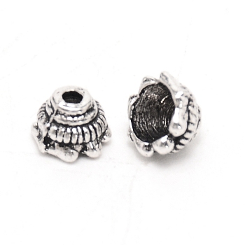 Tibetan Style Multi-Petal Alloy Bead Cones, Flower-shape Pagoda, Antique Silver, 7x4.5mm, Hole: 1.4mm