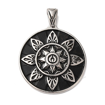 304 Stainless Steel Big Pendants, with Enamel, Flat Round with Sunflower, Stainless Steel Color, 51x38.5x5mm, Hole: 8x5mm