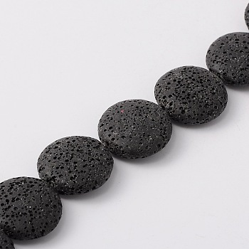 Natural Lava Rock Beads Strands, Flat Round, Dyed, Black, 25~27x7~8mm, Hole: 1mm, about 14pcs/strand, 14.5 inch