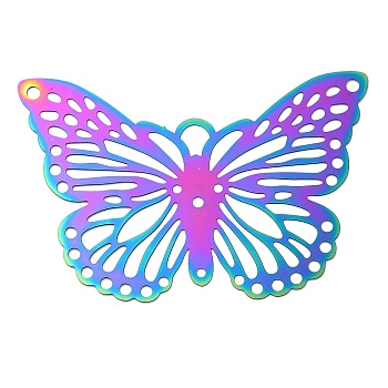 201 Stainless Steel Filigree Joiners, Butterfly, Rainbow Color, 45x65x0.2mm, Hole: 1.6~2.2mm