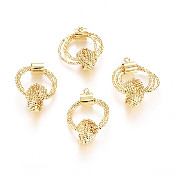 Brass Pendants, Long-Lasting Plated, Knot, Real 18K Gold Plated, 33x22x1.5~10mm, Hole: 1.5mm