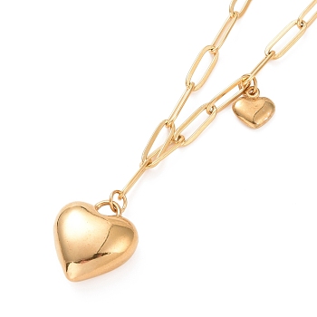 304 Stainless Steel Heart Pendant Necklace for Women, Golden, 17.72 inch(45cm)