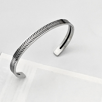 304 Stainless Steel Cuff Bangles for Men, Stainless Steel Color, Arrow, 6.69~8.27 inch(17~21cm)