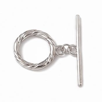 Brass Toggle Clasps, Twist Ring, Real Platinum Plated, Ring: 23.5x19.5x3mm, Hole: 3mm, Bar: 35x6x2mm, Hole: 3mm