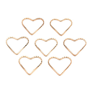 Brass Linking Rings, Textured, Heart, Real 18K Gold Plated, 13x14.5x1mm