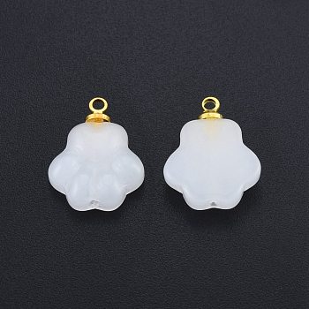 Glass Pendants, with Golden Tone Alloy Findings, Footprint, WhiteSmoke, 17.5x13x4.5mm, Hole: 1.6mm