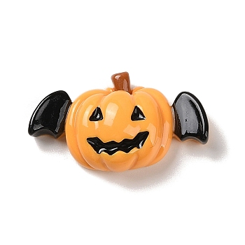 Halloween Opaque Resin Decoden Cabochons, Pumpkin with Bat Wings, Orange, 19x33x10mm