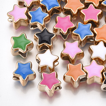 UV Plating Acrylic European Beads, with Enamel, Large Hole Beads, Star, Mixed Color, Light Gold, 10.5x11.5x9mm, Hole: 4.5mm