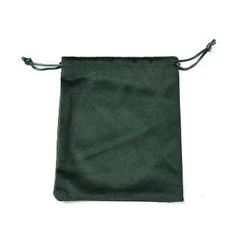 Velvet Jewelry Drawstring Storage Pouches, Rectangle, Dark Green, 15.5x12.7x0.5cm