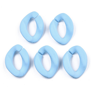 Opaque Spray Painted Acrylic Linking Rings, Quick Link Connectors, for Curb Chains Making, Twist, Light Sky Blue, 23x17x4.5mm, Inner Diameter: 13.5x7mm