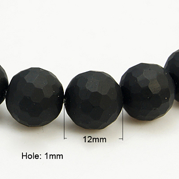 Synthetic Black Stone Beads Strands, Dyed, Faceted, Frosted, Round, Black, 12mm